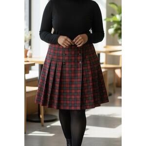 Red Black Green Plaid Wrap Skirt Plus Size 22W A-Line Academia Truly Yours